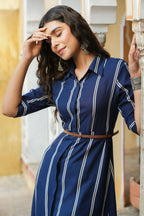 Juniper Women's Navy Rayon Staple Printed A-Line Dress | Grocsy