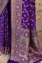 Joban Fashion Purple Crepe Chiffon Pure Handloom Banarasi Silk Saree | Grocsy