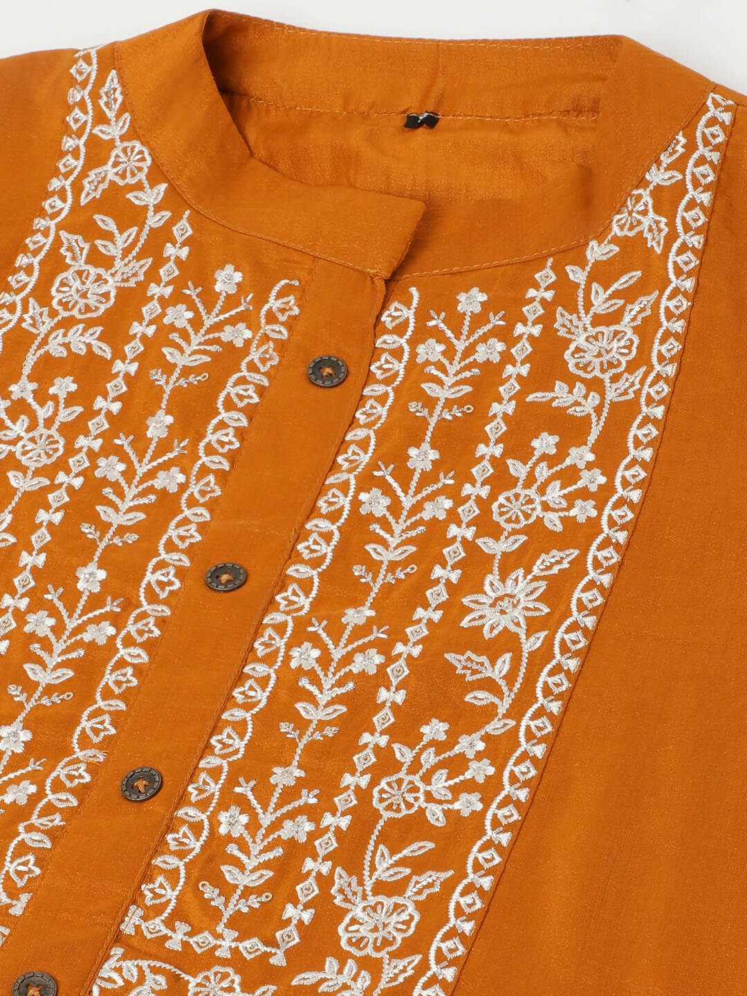 Mustard Chinon Floral Embroidered Top with Bottom - Maanushi | Grocsy
