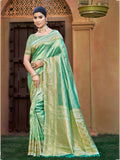 Sangam Prints Green Kanjivaram Silk Woven Work Traditional Saree | Grocsy