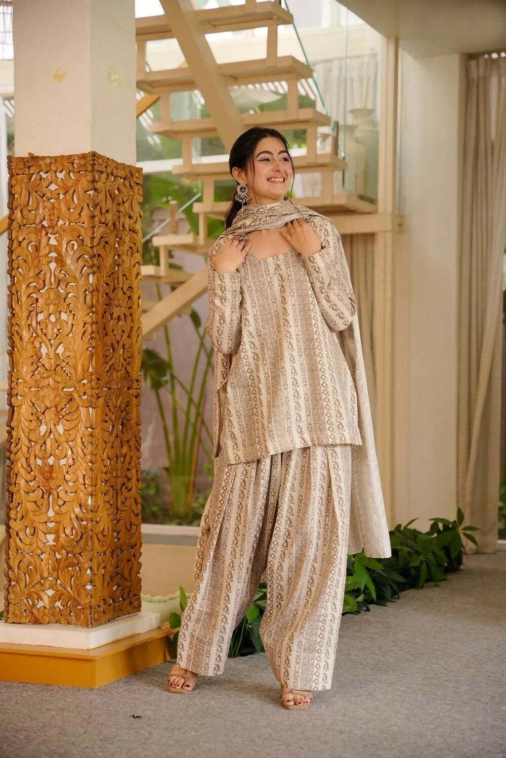 Aayaa Designer Cotton Silk Farshi Salwar Set - Off White | Grocsy