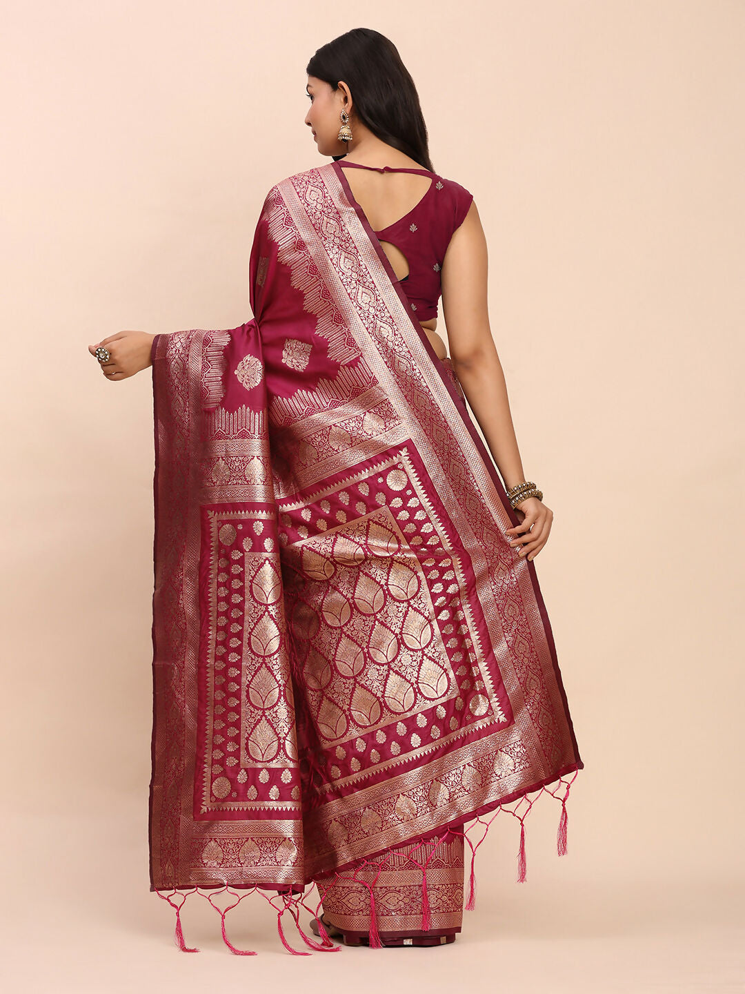Shree Shyam Fashion Banarasi Silk Magenta Saree | Grocsy