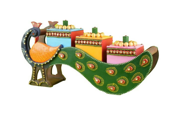 Kundan HandiKrafts Mdf Peacock Dry Fruit 3 Compartment | Grocsy