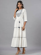 Juniper Women Off-White Cotton Dobby Embroidered Tiered Maxi Dress | Grocsy