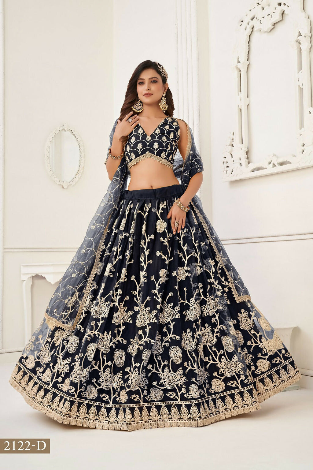 Eilara Women'S Black Butterfly Net With Sequins And Embroidery Work Lehenga Choli For Wedding | Grocsy