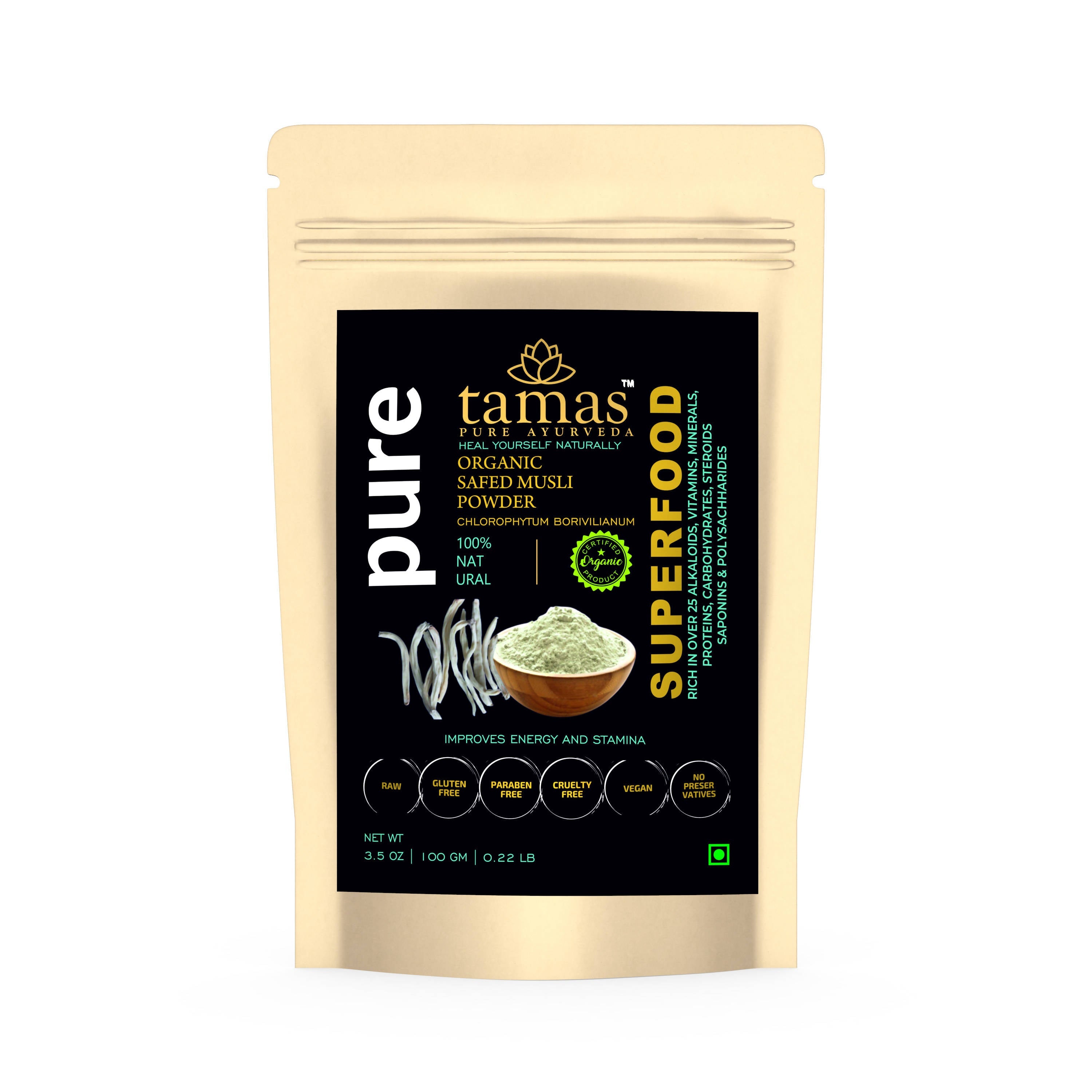 Tamas Pure Ayurveda Superfood Organic Safed Musli Powder | Grocsy