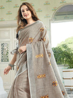 Shree Shyam Fashion Linen Light Beige Saree | Grocsy