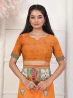 Shree Shyam Fashion Silk Blend Orange Saree | Grocsy