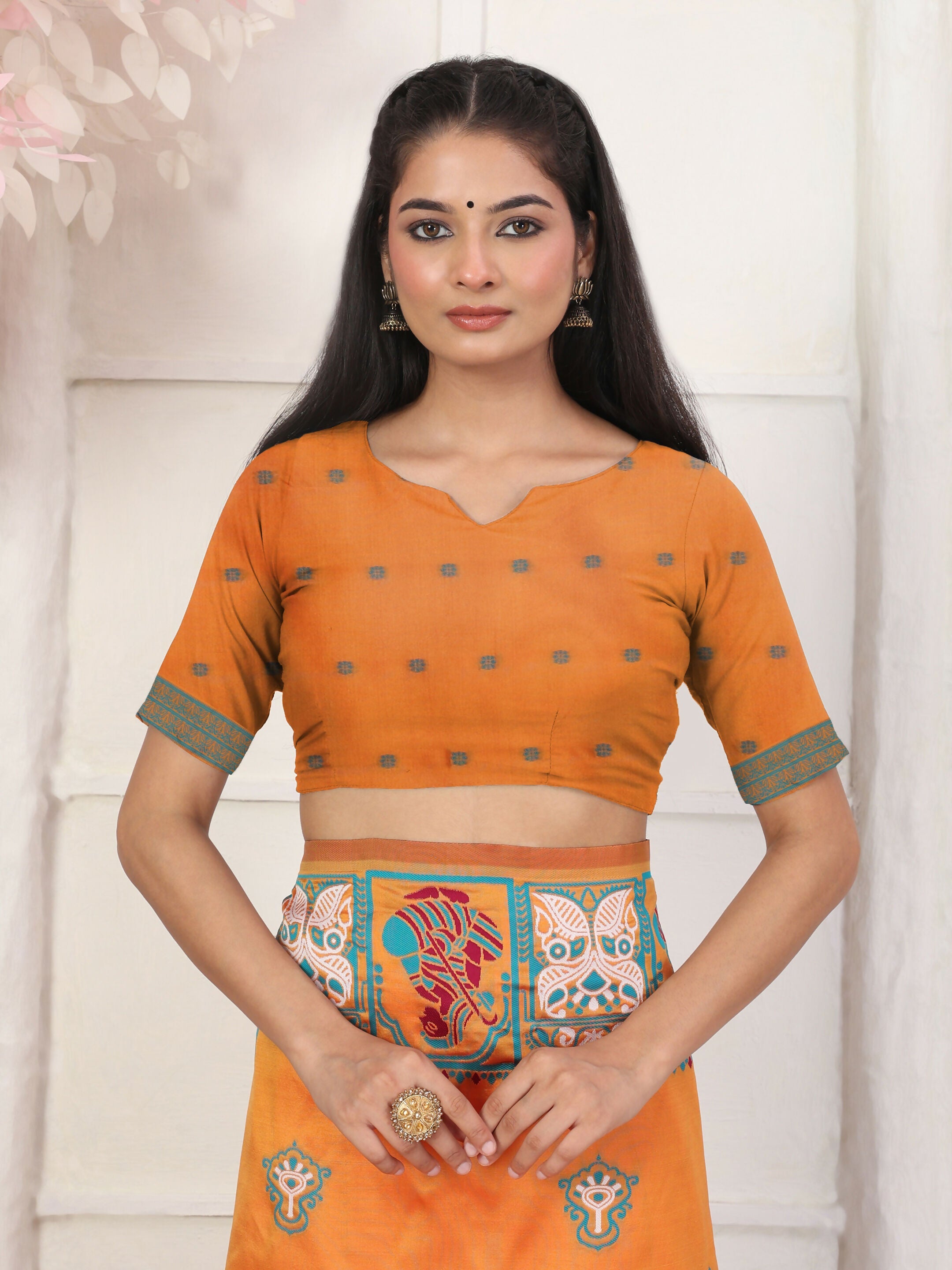 Shree Shyam Fashion Silk Blend Orange Saree | Grocsy