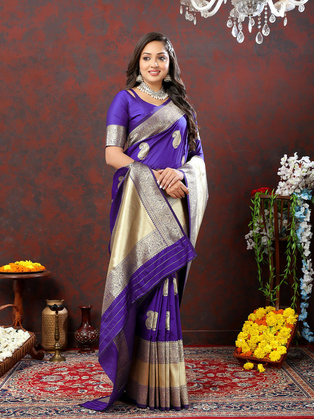 Lorenvalley Fashion Purple Soft Silk Woven Design Gold Zari Weaving Saree | Grocsy