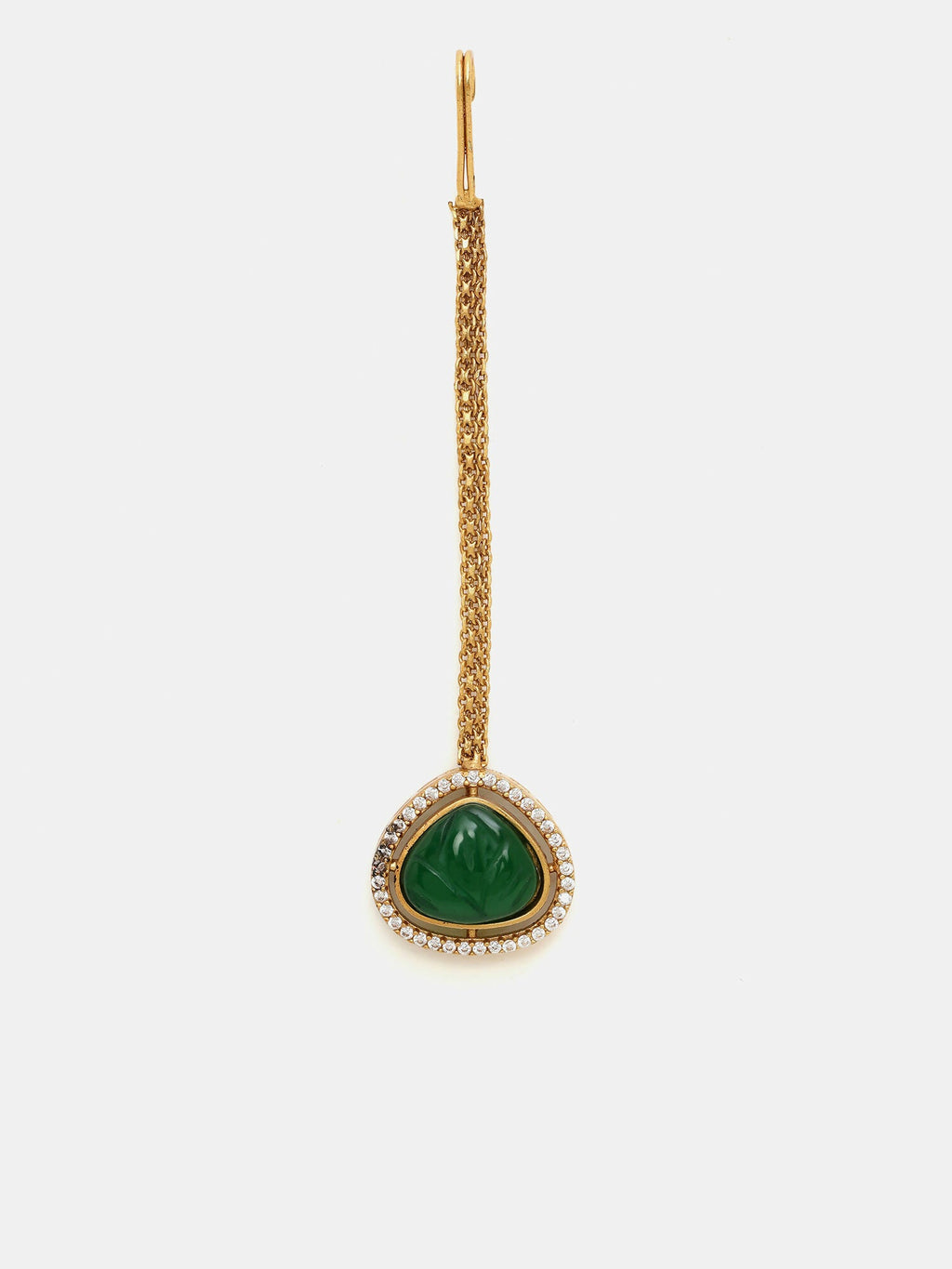 Ruby Raang Gold Polished Green Stone Kundan Maang Tikka | Grocsy