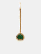 Ruby Raang Gold Polished Green Stone Kundan Maang Tikka | Grocsy