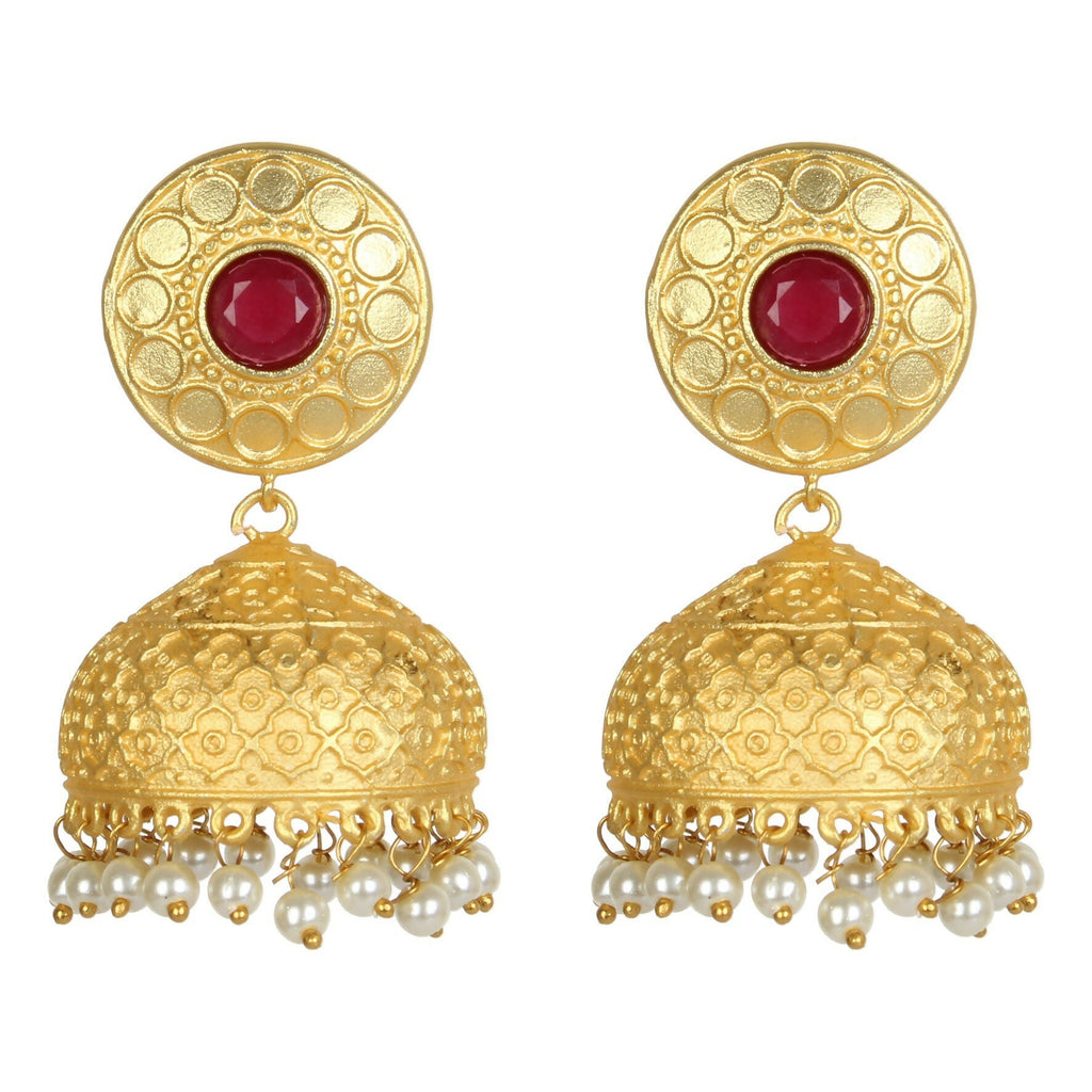 Joban Fashion Women Matte Gold Brass Jhumka | Grocsy