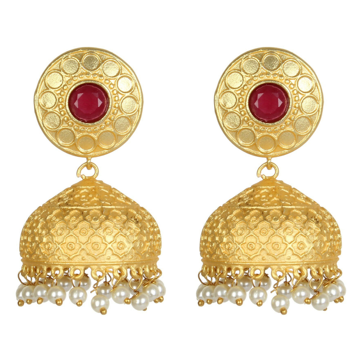 Joban Fashion Women Matte Gold Brass Jhumka | Grocsy