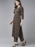 Yufta Women Black Ethnic Motifs Printed Pure Cotton Kurta with Trouser and Dupatta | Grocsy