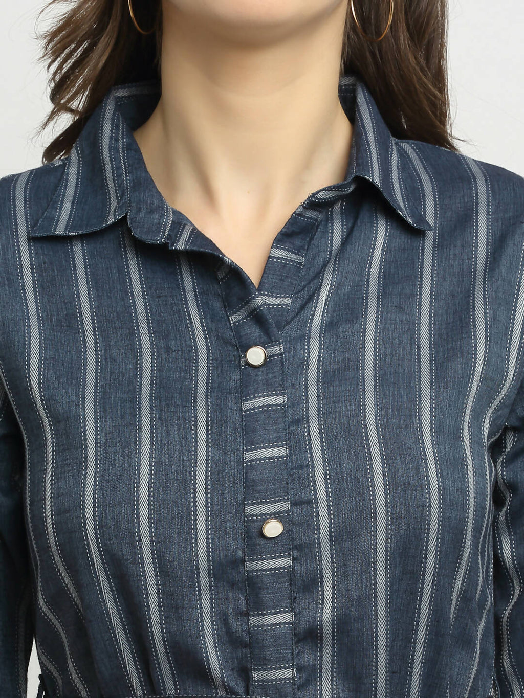 Rudra Bazaar Grey A-Line Striped Kurta | Grocsy