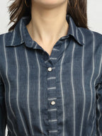 Rudra Bazaar Grey A-Line Striped Kurta | Grocsy