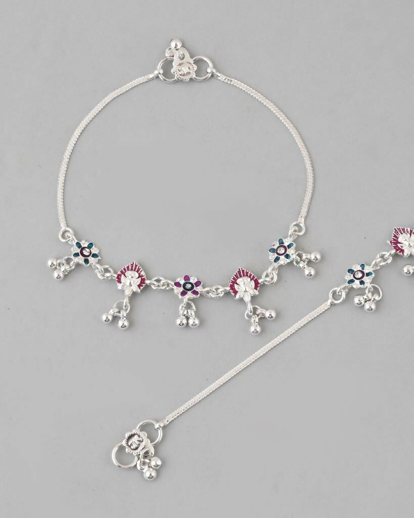 VOJ Set of 2 Silver Plated Designer Multi Color Anklet | Grocsy