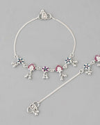 VOJ Set of 2 Silver Plated Designer Multi Color Anklet | Grocsy