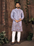 Anaita Purple Multi Thread Work Silk Straight Kurta | Grocsy