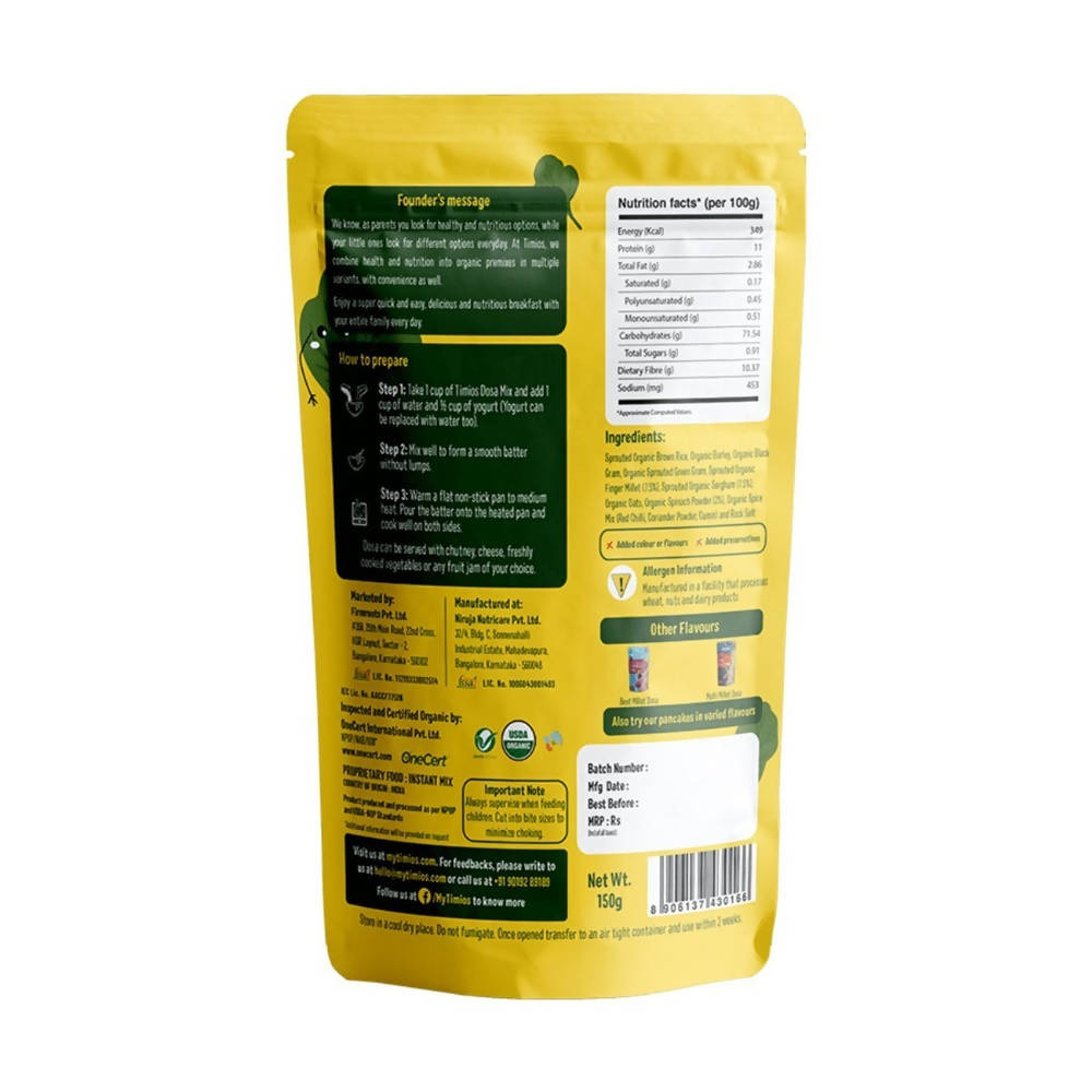 Timios Organic Millet Spinach Dosa Mix | Grocsy