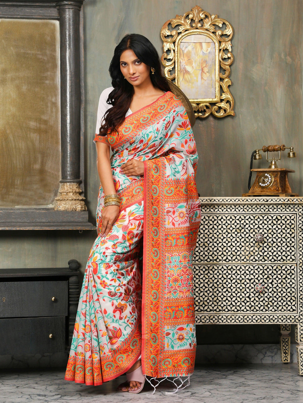 Shree Shyam Fashion Linen Cotton(Woven Work) Multicolour Saree | Grocsy