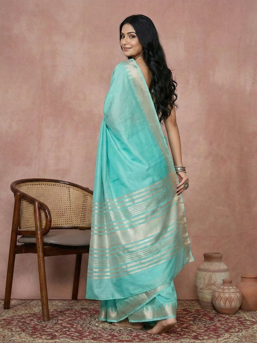 Shree Shyam Fashion Turquoise Cotton Saree | Grocsy