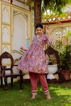 Vaasva Women Brown Muslin Floral Print Alia cut Kurta & Pant (Cord set) | Grocsy