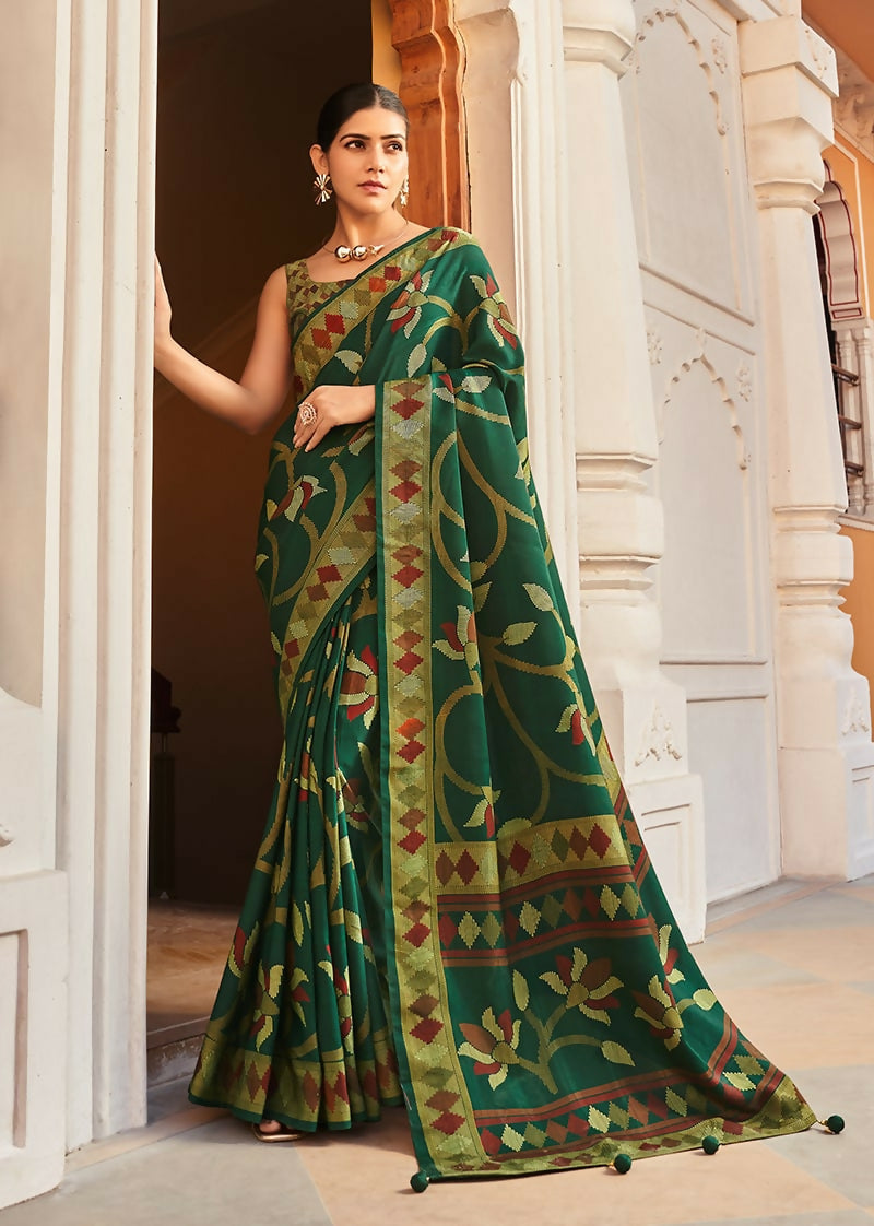 Monjolika Fashion Silk Blend Green Printed Saree | Grocsy