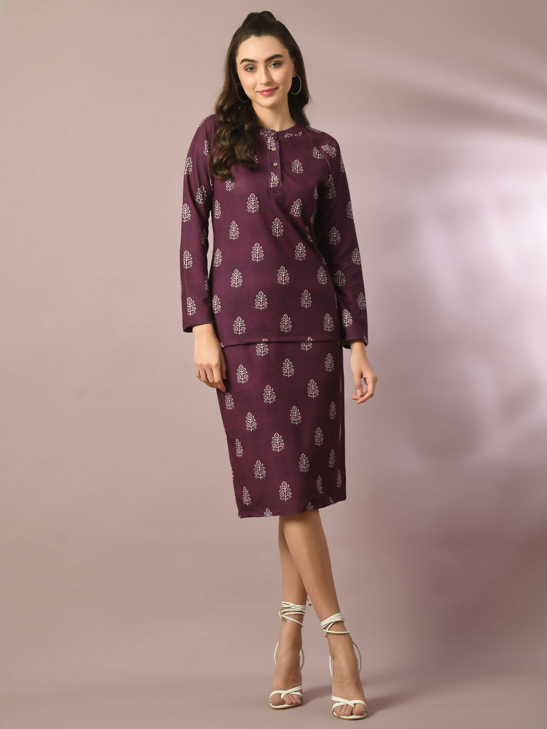 Myshka Women's Violet Printed Knee Length Party Embellished Skirts | Grocsy