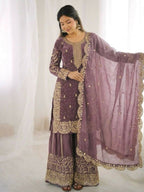 Teeya Creation Onion Color Fendy Silk Embroidery Work Wedding Wear Salwar Suit | Grocsy