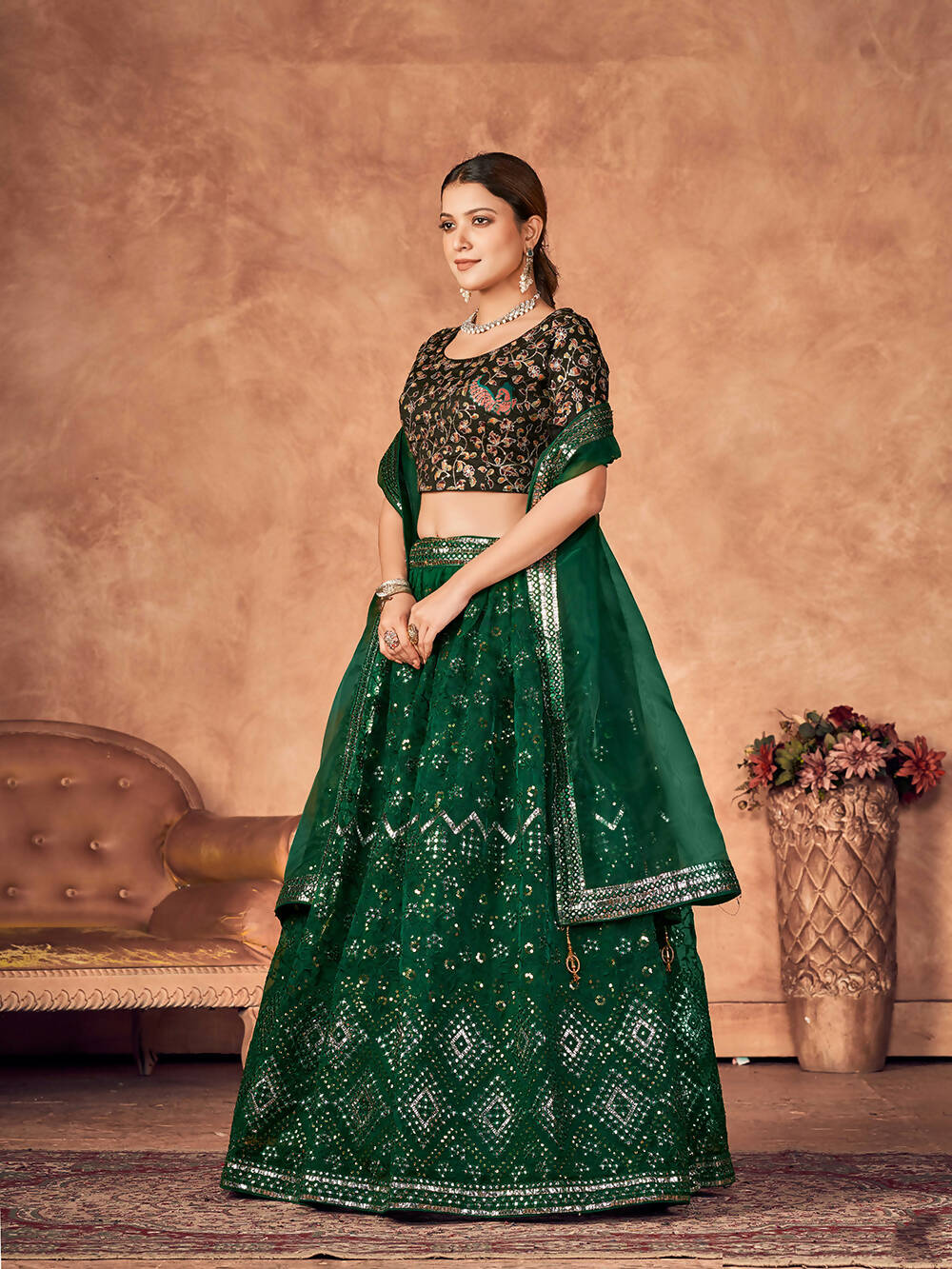 Wedding Designer Green Organzalehengha Choli - Anbazaar | Grocsy