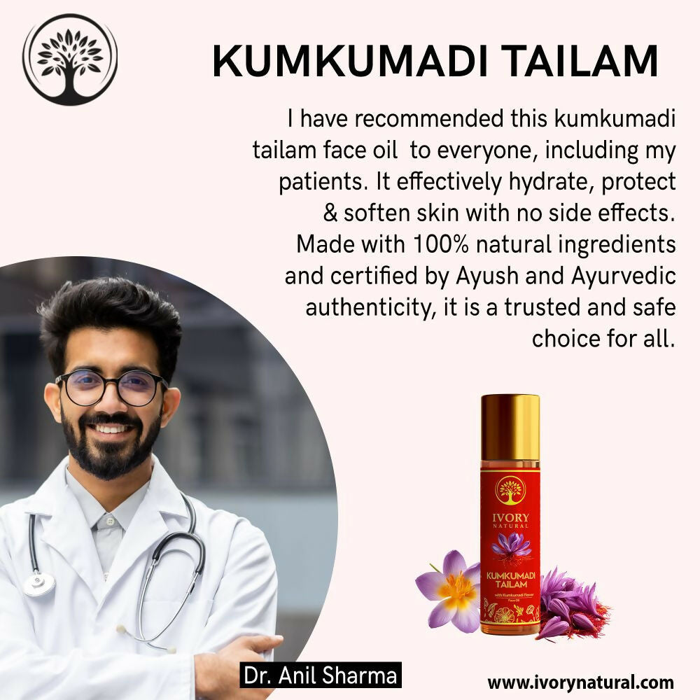 Ivory Natural Kumkumadi Tailam Face Oil - Saffron And Lotus Essence For Skin Revitalization | Grocsy