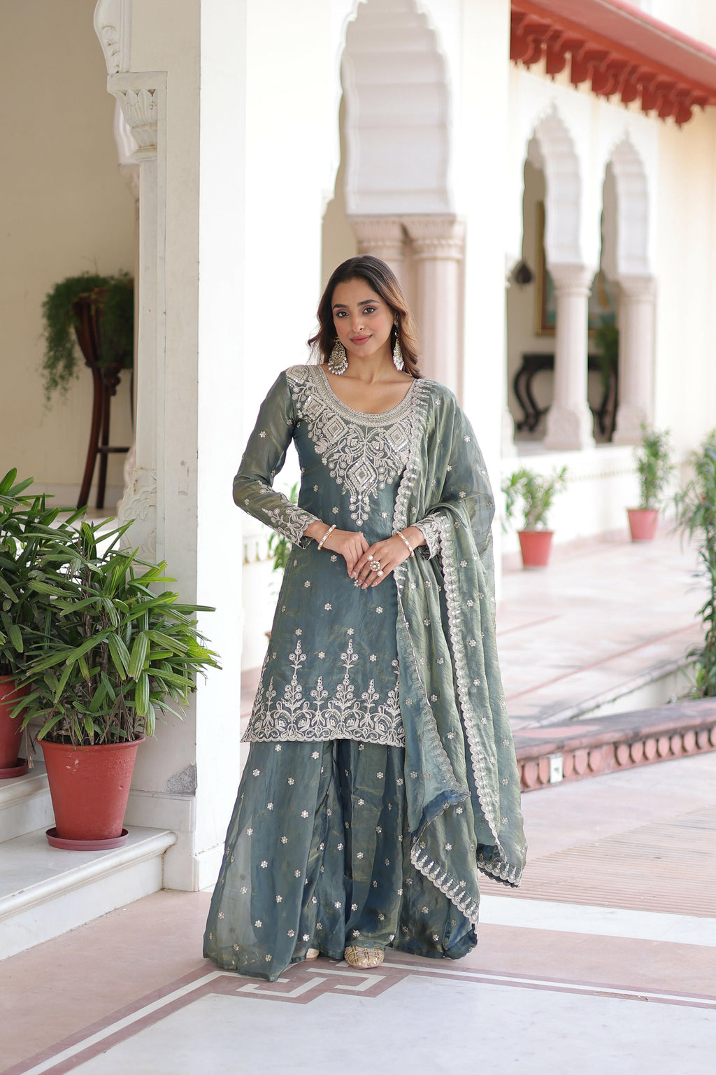 Joban Fashion Grey Readymade Kurta Set With Sequence embroidery Work | Grocsy
