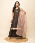 FIORRA Women's Black Lurex Cotton Straight Kurta Pant With Dupatta | Grocsy