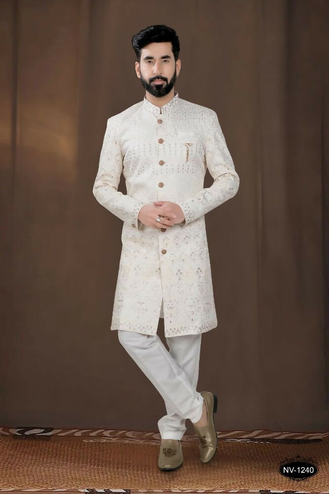 Joban Fashion Men's Base Cream(Pink Touchup) Silk Kurta with Pyjama | Grocsy