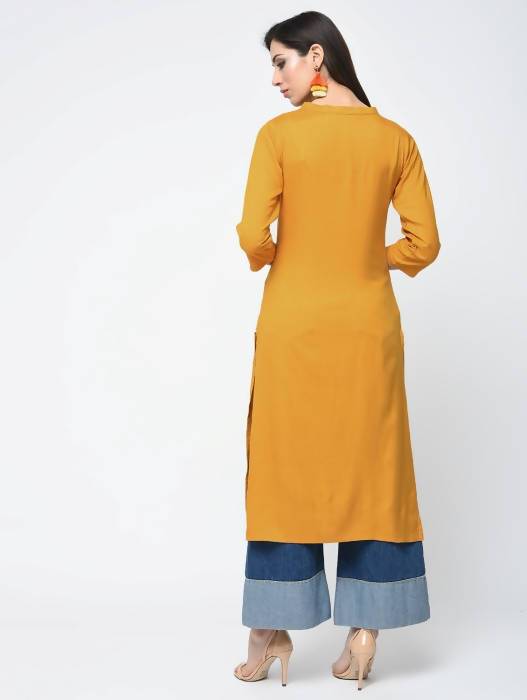 Aniyah Rayon Solid Straight Mustard Color Kurta (AN-110K) | Grocsy