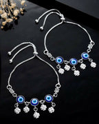 VOJ Set Of 2 Silver Plated Evil Eye Handcrafted Anklets | Grocsy