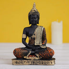 eCraftIndia Golden, Orange, and Black Polyresin Meditating Lord Buddha Statue | Grocsy