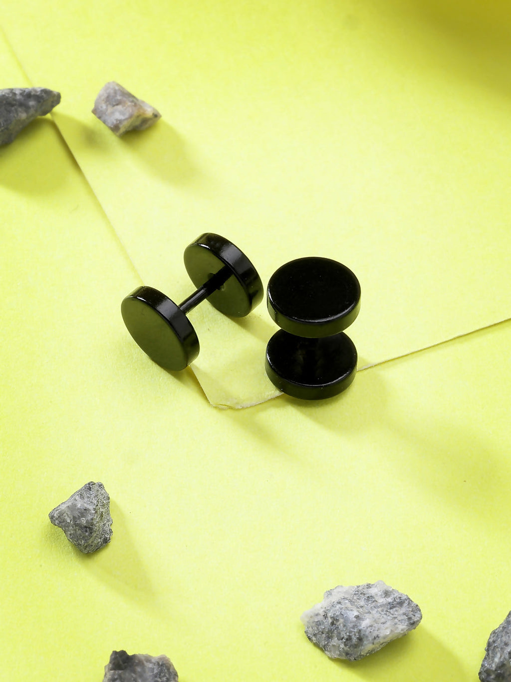 NVR Men's Black Rhodium-Plated Metal Studs Earring | Grocsy
