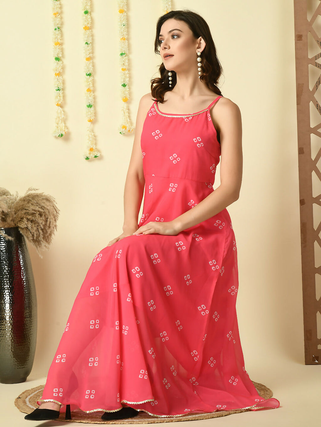 Myshka Women's Pink Printed Georgette Party Dress | Grocsy