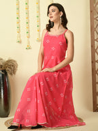 Myshka Women's Pink Printed Georgette Party Dress | Grocsy