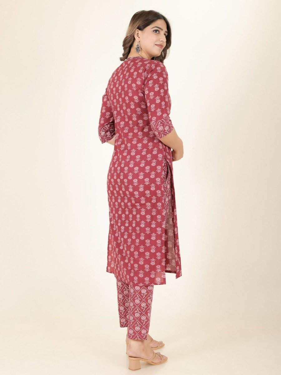 Aramya Straight Soft Cotton Block Print Women's Kurta Set - Pink | Grocsy
