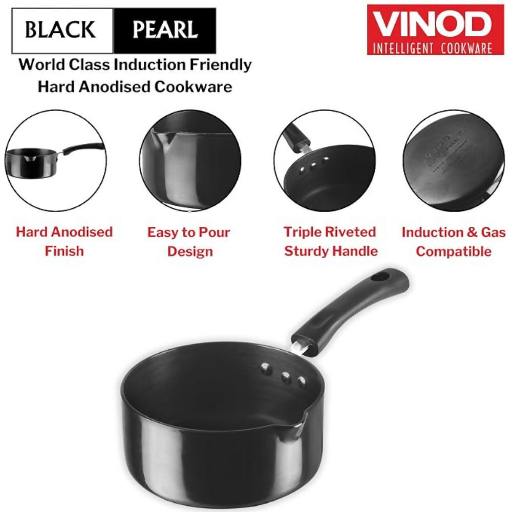 Vinod Black Pearl Hard Anodised Saucepan | Grocsy