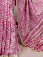 Vastranavya Pink Tussar Silk Printed Saree with Unstitched Blouse | Grocsy