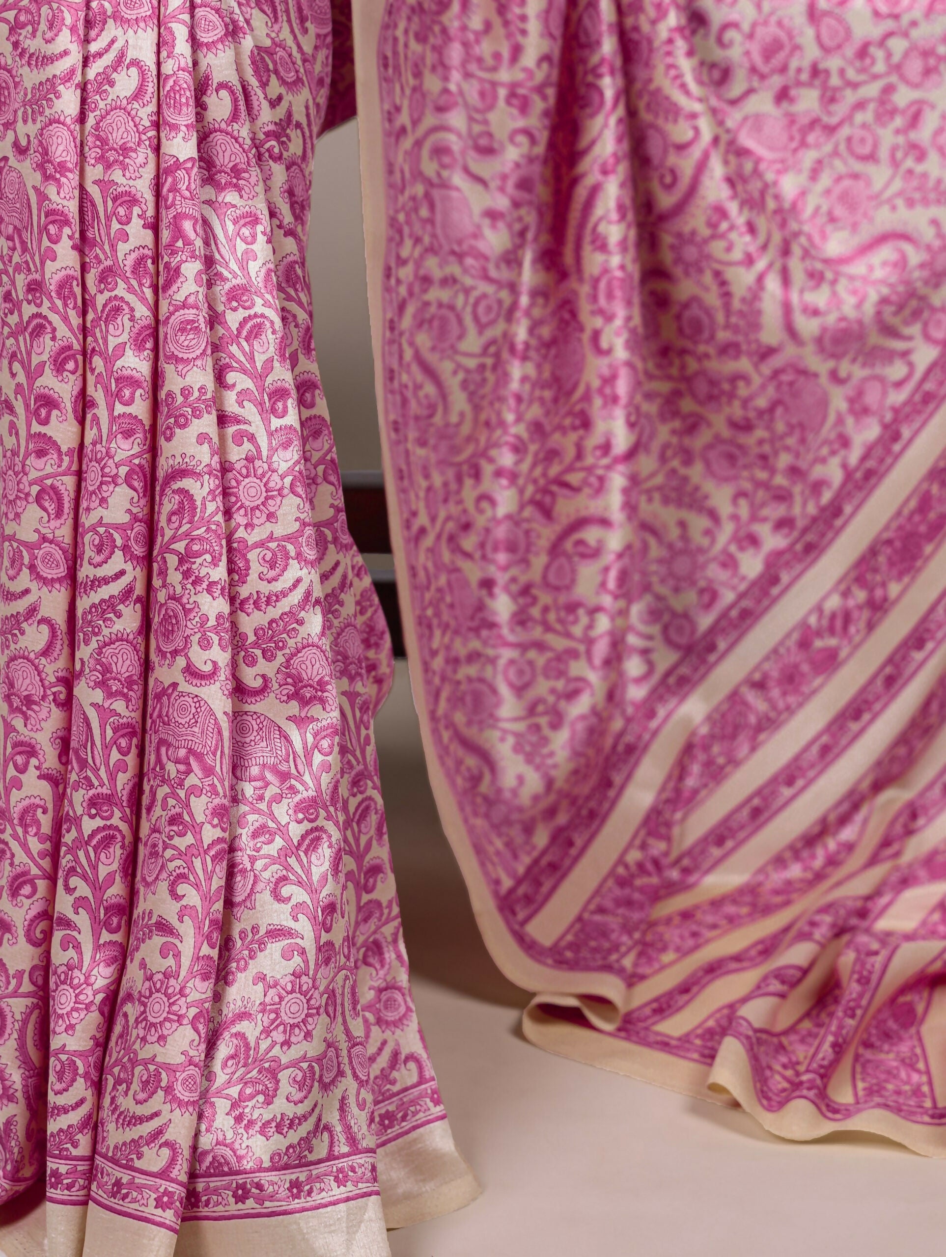 Vastranavya Pink Tussar Silk Printed Saree with Unstitched Blouse | Grocsy