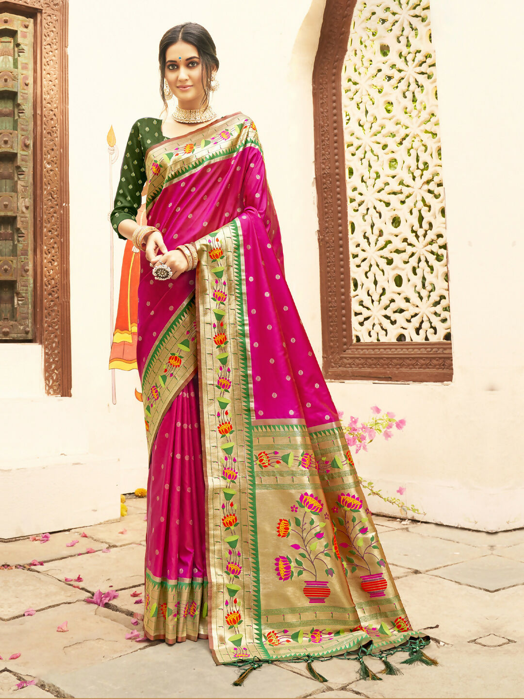 Shree Shyam Fashion Silk Blend Magenta Saree | Grocsy