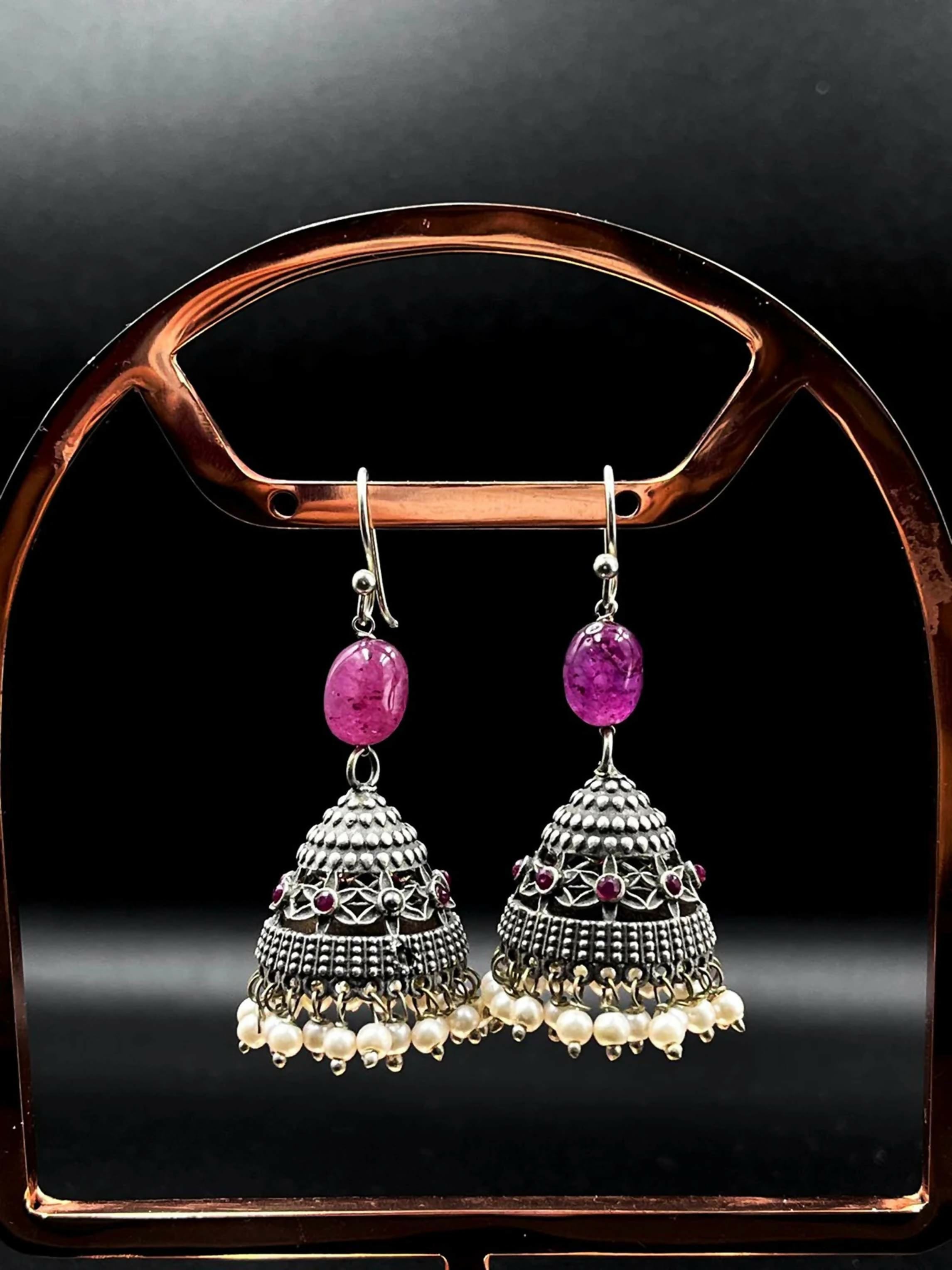 Joban Fashion Women Pink Black Polish Antique Look Earring | Grocsy