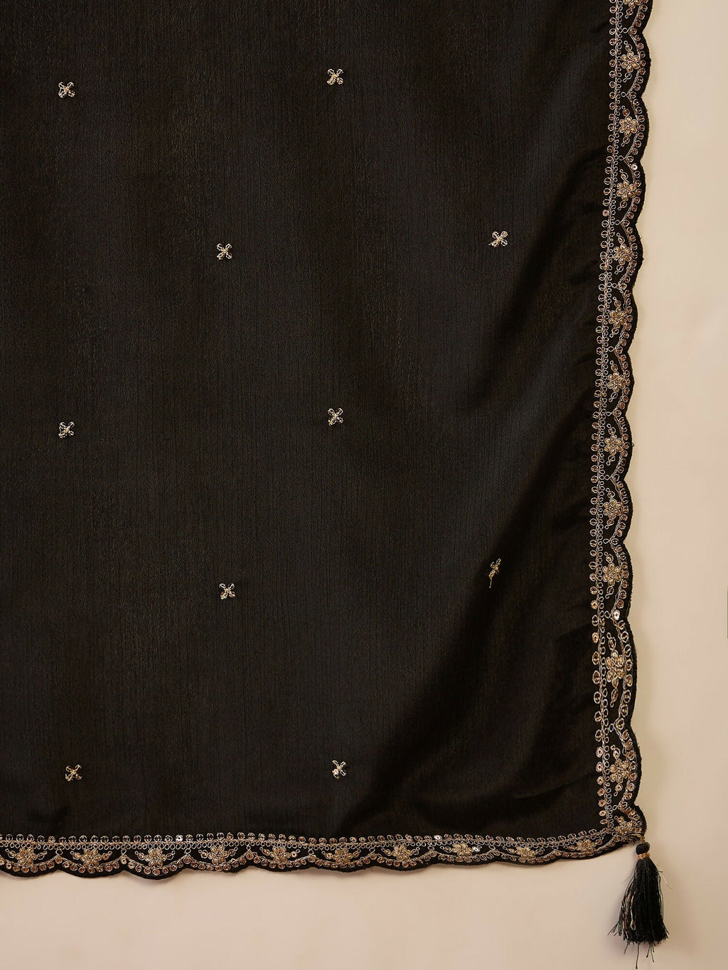 The52 Women's Gorgeous Embroidery Chinon Fabric Straight Kurta Palazzo and Dupatta Set-Black | Grocsy