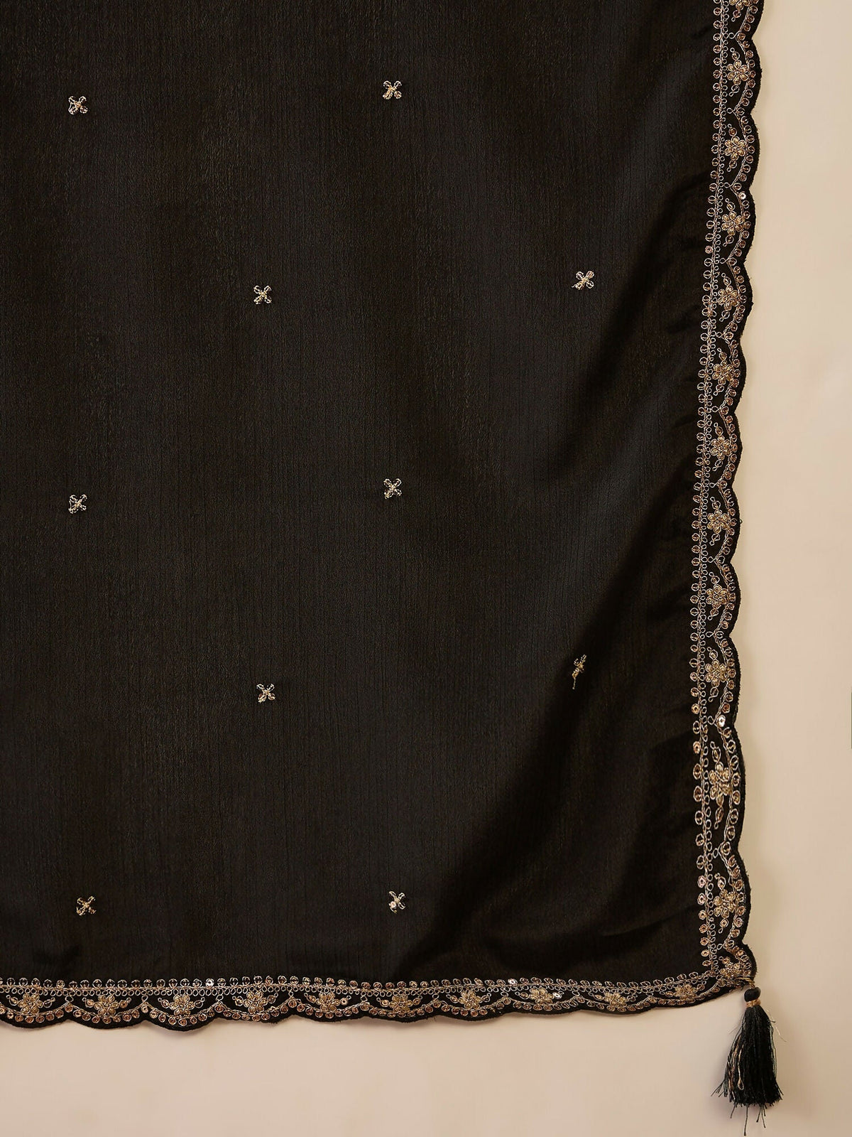 The52 Women's Gorgeous Embroidery Chinon Fabric Straight Kurta Palazzo and Dupatta Set-Black | Grocsy